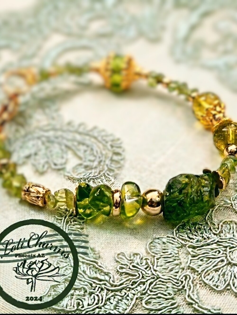 Sweet Arizona Peridot In Dainty Gold Plated Bracelet